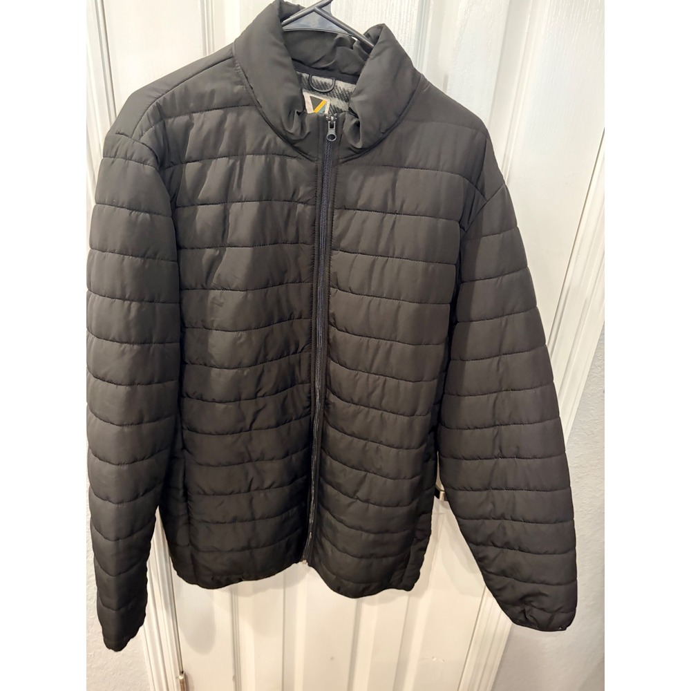 Voyager Puffer Jacket Black Plaid Fleece Lined Quilted Full Zip Winter Coat XL